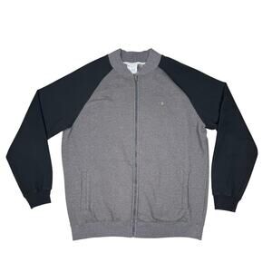 Champion Authentic Full Zip Bomber Jacket Gray Black Baseball Varsity Large